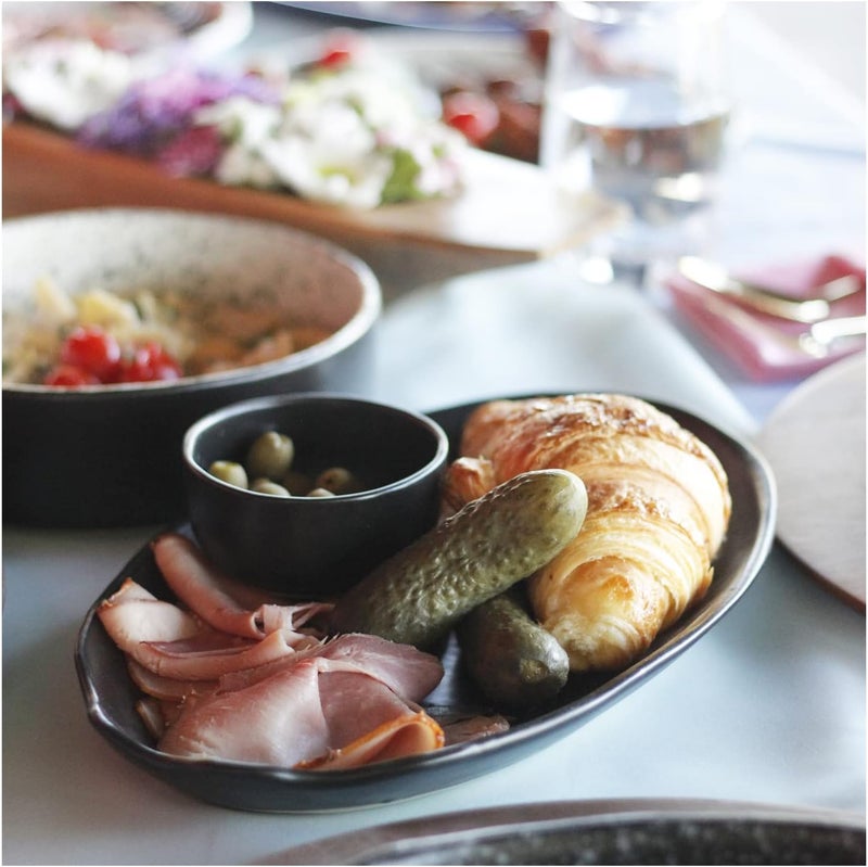 roro 11 Inch Handmade Ceramic Stoneware Dinner Plates in Matte Black Set of 2  Oval Design Perfect for Elegant Dining Plating and Serving Microwave Oven  Dishwasher Safe - Image 5