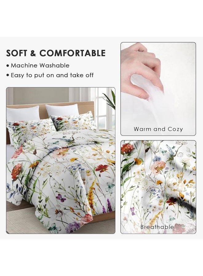 WeCozy Twin Size Comforter Set with Pillowcase, Wildflower Flower Floral 2 Pcs Bedding for Kids and Adults, Boho Watercolor Butterfly Soft Comforter Set for Bedroom Bed Decor - Image 5