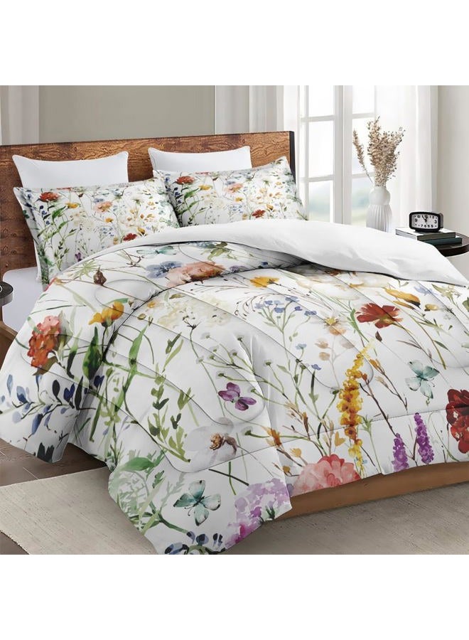 WeCozy Twin Size Comforter Set with Pillowcase, Wildflower Flower Floral 2 Pcs Bedding for Kids and Adults, Boho Watercolor Butterfly Soft Comforter Set for Bedroom Bed Decor - Image 3