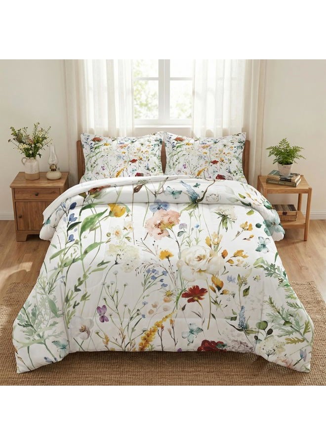 WeCozy Twin Size Comforter Set with Pillowcase, Wildflower Flower Floral 2 Pcs Bedding for Kids and Adults, Boho Watercolor Butterfly Soft Comforter Set for Bedroom Bed Decor - Image 1