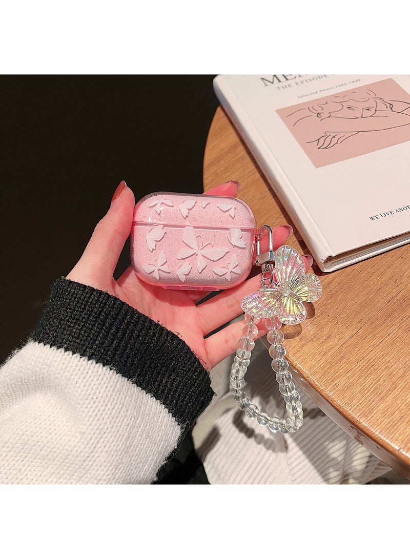 SYOSI Glitter Silicone Case for Airpod Pro, Case with Keychain Glitter Butterfly Pattern Design Smooth Protective Case Soft Case Soft Touch Case Shockproof Silicone Case with Butterfly Accents for Girls - Image 4