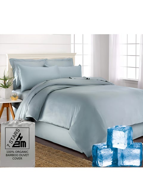 Bamboo Duvet Cover Single Size 150x200 cm With Button Closing and Corner Ties 400TC Cool, Anti-Allergic, Soft and Silky – Sky Blue