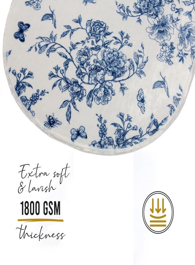 BBSET Blue Floral Chinoiserie Bath Mats for Bathroom Blue and White Flower Vintage Rug for Room Decor (31x20inch, Flower and Birds) - Image 4