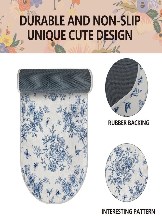 BBSET Blue Floral Chinoiserie Bath Mats for Bathroom Blue and White Flower Vintage Rug for Room Decor (31x20inch, Flower and Birds) - Image 3