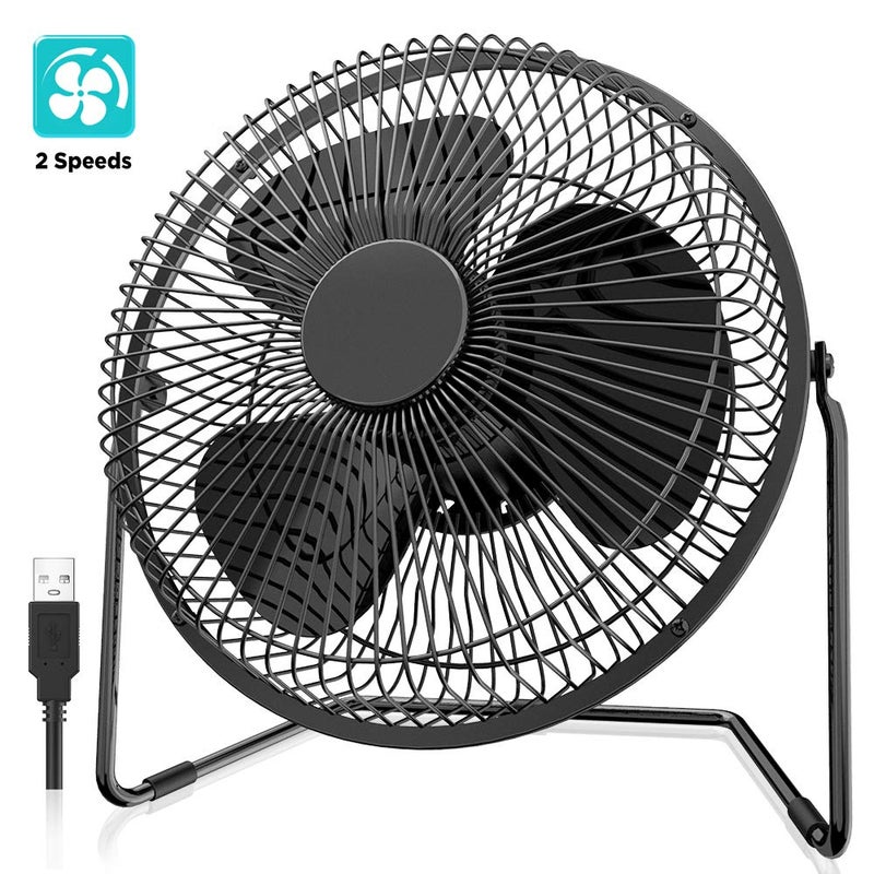 EasyAcc 9 Inch USB Desk Fan Ultraquiet USB Powered 360 Rotation Desktop Fan with Metal Frame Portable Personal Cooling Fan with 2 Speed for Home Office USB POWERED ONLY
