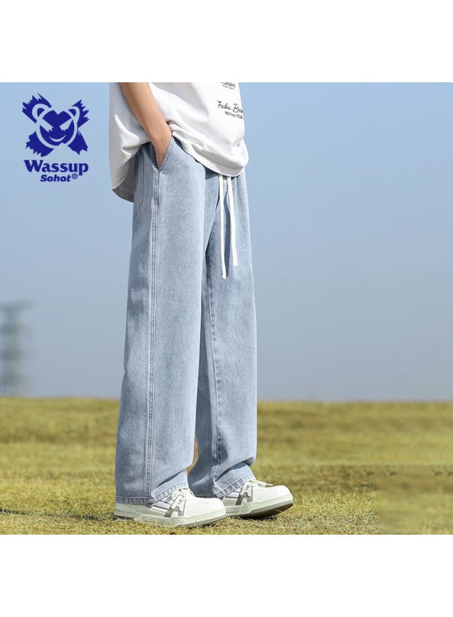 Wassup Sohot Men's Jeans Autumn Trend New Straight Loose Floor-length Pants Light Blue 3XL