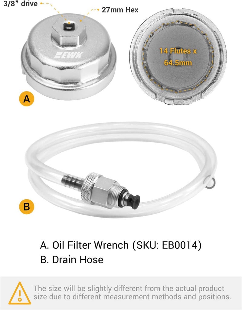 EWK 64mm Forged Oil Filter Wrench & Drain Hose for Toyota, Lexus, Scion 2.0L - 5.7L Oil Change Tool - Image 2