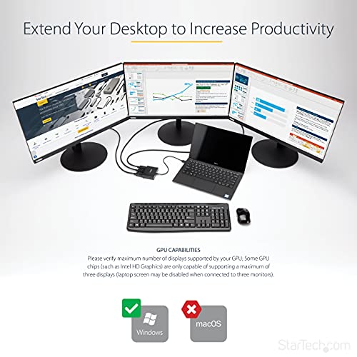 StarTech.com 3-Port Multi Monitor Adapter - DisplayPort 1.2 to 3x HDMI MST Hub - Triple 1080p HDMI Monitors - Video Splitter for Extended Desktop Mode on Windows PCs Only - DP to 3x HDMI (MSTDP123HD) - Image 4