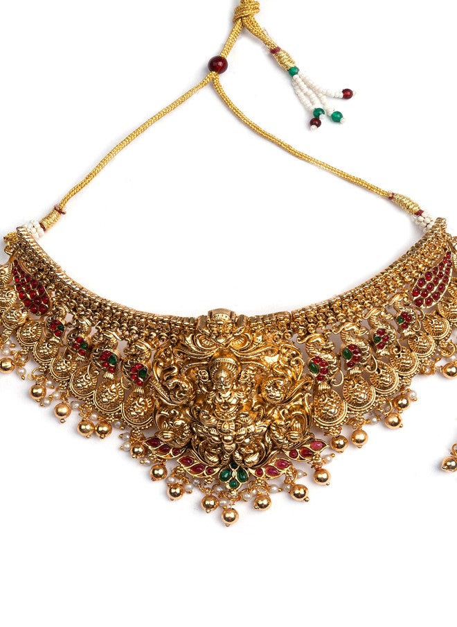 StileAdda Gold-Plated Temple Necklace and Earrings Set with Stone Studs - Image 3