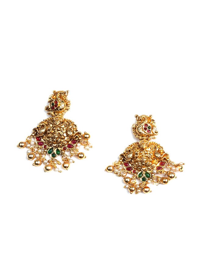 StileAdda Gold-Plated Temple Necklace and Earrings Set with Stone Studs - Image 4
