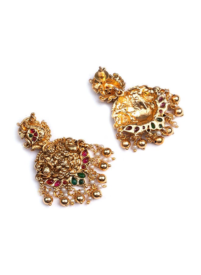 StileAdda Gold-Plated Temple Necklace and Earrings Set with Stone Studs - Image 5