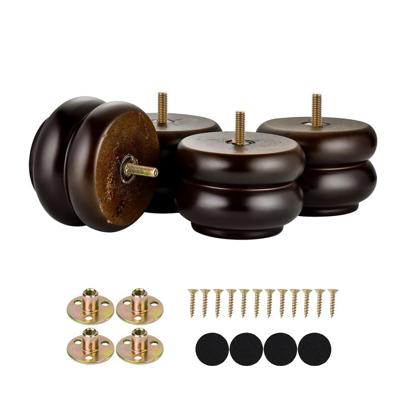 Michanco 3 Inch/ 7CM Round Furniture Legs Replacement Couch Sofa Legs Set of 4 Chunky Bun Feet for Furniture Wood Legs Mid Century Predrilled M8 Bolt - Image 1