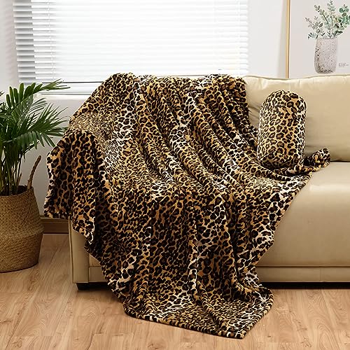 Bnuitland Leopard Print Fleece Flannel Throw (50x40inch) with Storage Pouch, 300 GSM Double Sided Lightweight for Bed Sofa Travel, Super Soft Fuzzy Fluffy Cheetah Print Blanket for Babys/Kids/Pets - Image 1