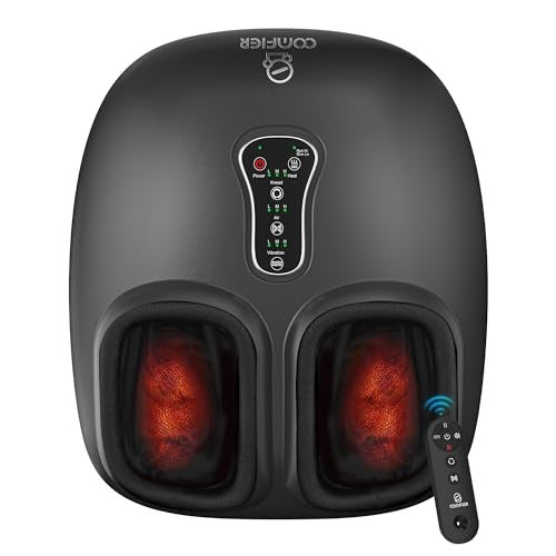 COMFIER مدلك القدمين COMFIER بتقنية الشياتسو مع حرارة وضغط وعجن واهتزاز وتحكم عن بعد ووظيفة الإيقاف المؤقت لتدليك القدمين لمرضى الاعتلال العصبي والتهاب اللفافة الأخمصية للهدايا المنزلية والمكتبية للأب والأم - Image 2