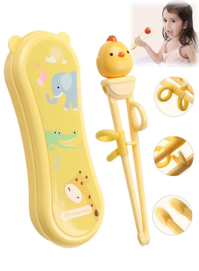 MXN Kids Chopsticks, Training Chopsticks for Kids, Reusable Learning Chopsticks with Attachable Learning Chopstick Helper (Yellow) - Image 1