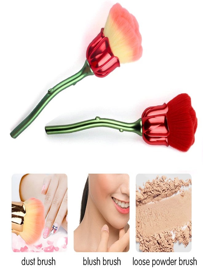 JERCLITY 2 Pieces Rose Makeup Brushes Blush Brush Large Face Powder Makeup Brushes kabuki brushes for Powder Cosmetic Nail Dust Brush Loose Powder Brush(Red/Yellow Pink) - Image 4