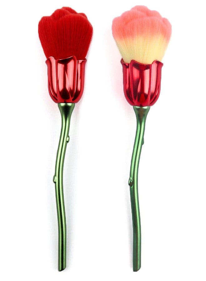 JERCLITY 2 Pieces Rose Makeup Brushes Blush Brush Large Face Powder Makeup Brushes kabuki brushes for Powder Cosmetic Nail Dust Brush Loose Powder Brush(Red/Yellow Pink) - Image 1