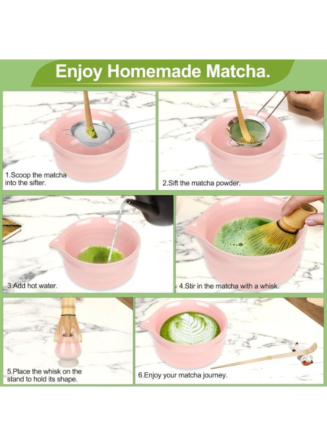 HengLiSam 7 Pcs Matcha Whisk Set, Matcha Set with Ceramic Bowl, Whisk, Whisk Holder, Bamboo Scoop, Sifter, Spoon and Holder, Matcha Kit for Matcha Lover (Pink) - Image 5
