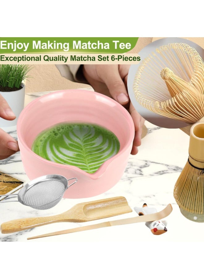 HengLiSam 7 Pcs Matcha Whisk Set, Matcha Set with Ceramic Bowl, Whisk, Whisk Holder, Bamboo Scoop, Sifter, Spoon and Holder, Matcha Kit for Matcha Lover (Pink) - Image 3