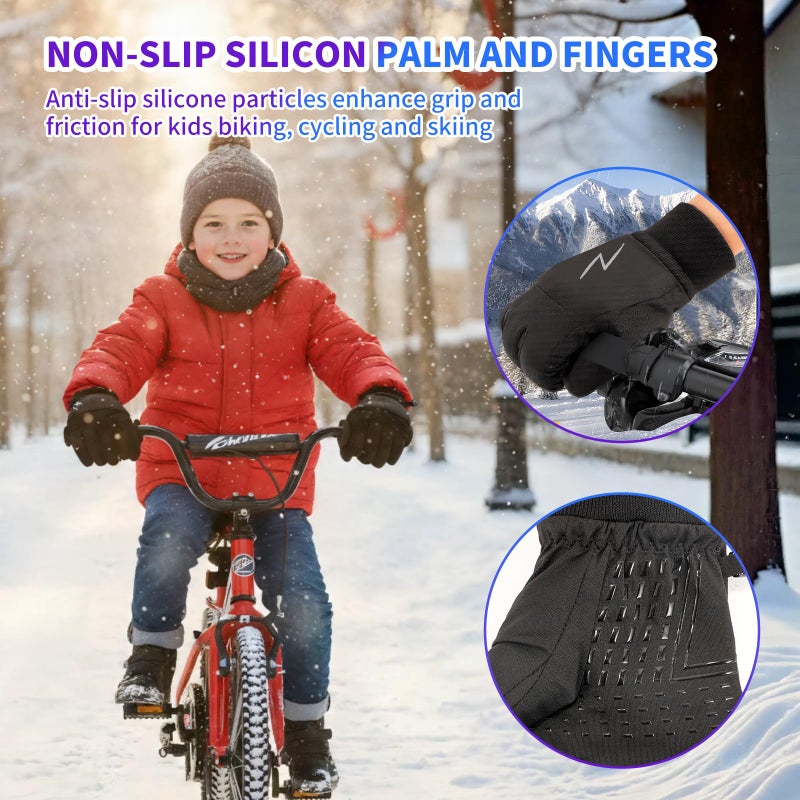 YukiniYa Waterproof Kids Winter Gloves for 3-15 Years Boys Girls Warm Anti-slip Touchscreen Snow Ski Cycling with Long Fleece - Image 5