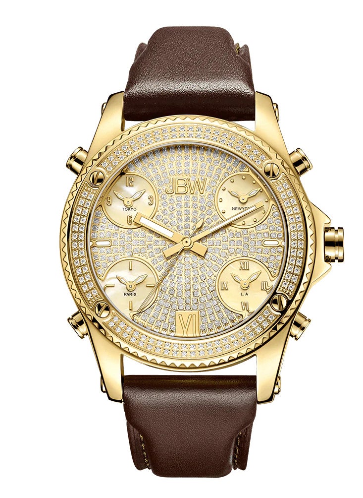 JBW - JBW Luxury Men's Jet Setter 136 Diamonds Five Time Zone Swiss Movements & Italian Leather - Image 1