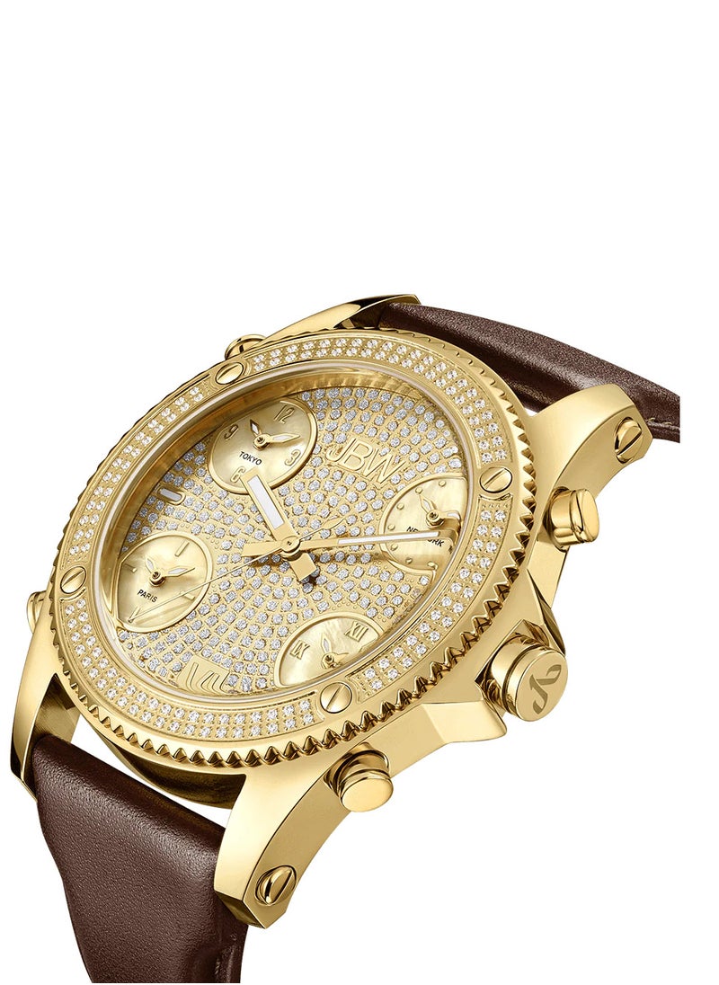 JBW - JBW Luxury Men's Jet Setter 136 Diamonds Five Time Zone Swiss Movements & Italian Leather - Image 1