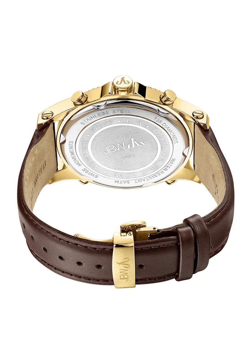 JBW - JBW Luxury Men's Jet Setter 136 Diamonds Five Time Zone Swiss Movements & Italian Leather - Image 1