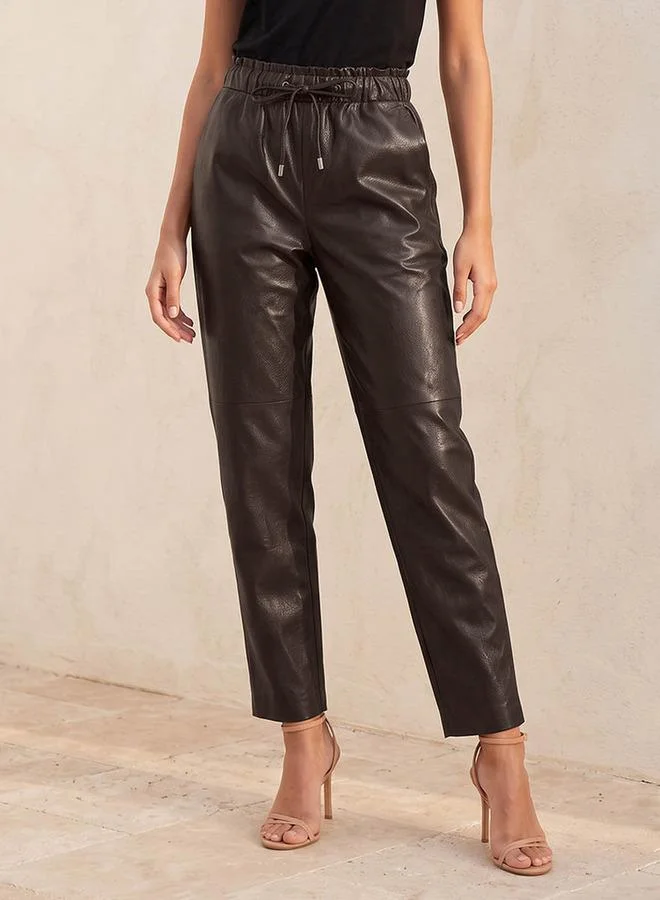 Iconic Iconic Faux Leather Cut and Sew Detail Trousers