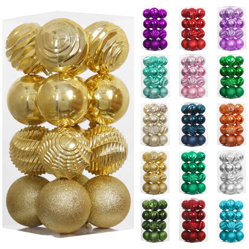 XmasExp 16ct Christmas Balls Ornaments Shatterproof Large Hanging Ball Decorative Xmas Balls for Holiday Wedding Party Xmas Tree Decoration31580mm Gold - Image 1