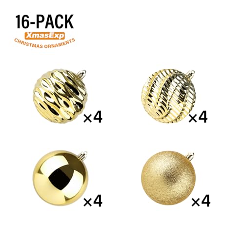 XmasExp 16ct Christmas Balls Ornaments Shatterproof Large Hanging Ball Decorative Xmas Balls for Holiday Wedding Party Xmas Tree Decoration31580mm Gold - Image 3