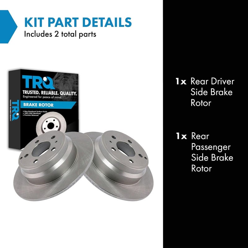 TRQ Rear Brake Rotors Set Solid Compatible with 1994-1997 Volvo 850 1998-2004 C70 1998-2000 S70 V70 - Image 2