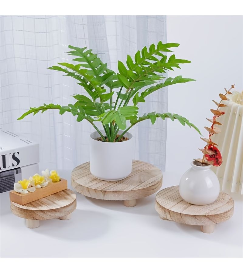 Set Of 2 Natural Wood Color Round Base Trays 14.5cm For Aromatherapy Candle Holders Desktop Cosmetic Jewelry Storage Display Stands Home Decor Photo Props - Image 2