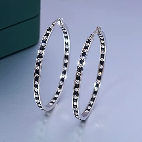 CiNily Ladies Earring Hoops Stainless Steel Hoop Earrings for Women Black White Cubic Zirconia Large Big Hoop Earrings Hypoallergenic for Sensitive Ears - Image 2