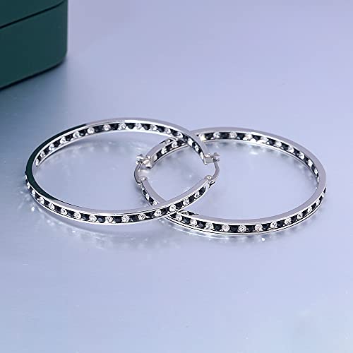 CiNily Ladies Earring Hoops Stainless Steel Hoop Earrings for Women Black White Cubic Zirconia Large Big Hoop Earrings Hypoallergenic for Sensitive Ears - Image 5