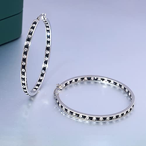 CiNily Ladies Earring Hoops Stainless Steel Hoop Earrings for Women Black White Cubic Zirconia Large Big Hoop Earrings Hypoallergenic for Sensitive Ears - Image 3