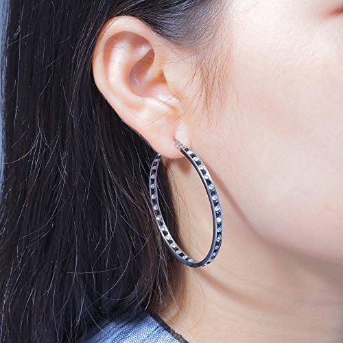 CiNily Ladies Earring Hoops Stainless Steel Hoop Earrings for Women Black White Cubic Zirconia Large Big Hoop Earrings Hypoallergenic for Sensitive Ears - Image 4