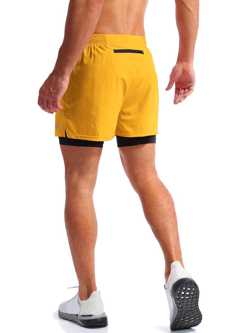 Pudolla Men’s 2 in 1 Running Shorts 5" Quick Dry Gym Athletic Workout Shorts for Men with Phone Pockets(Flame Orange Medium) - Image 4