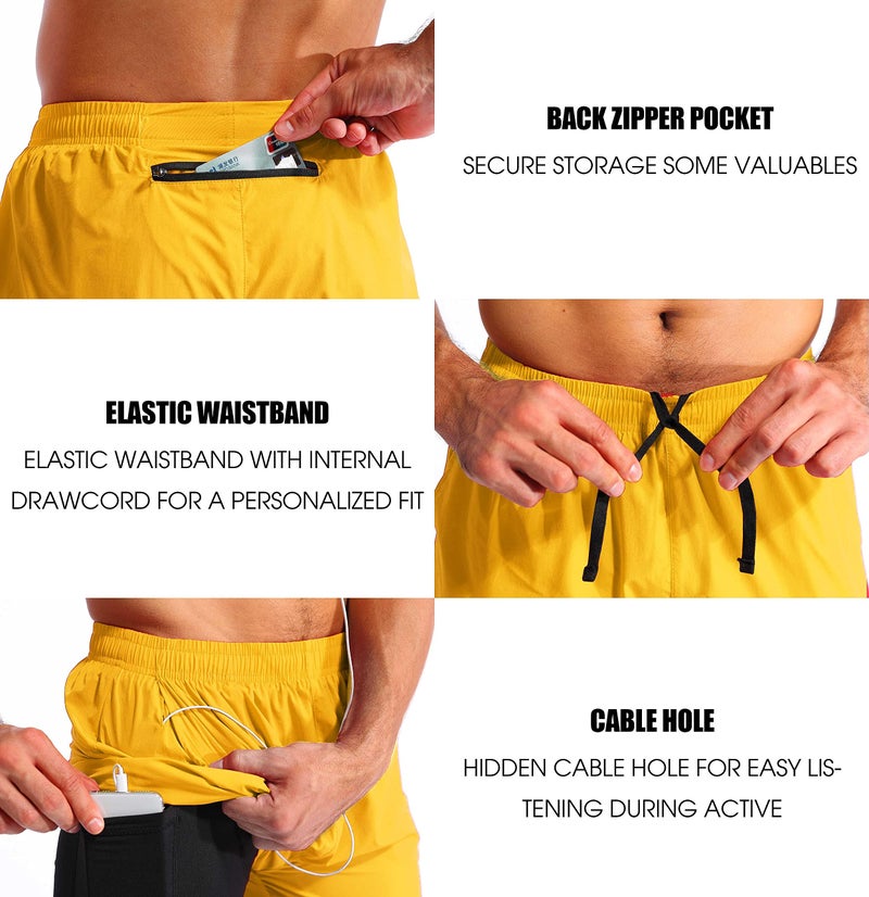 Pudolla Men’s 2 in 1 Running Shorts 5" Quick Dry Gym Athletic Workout Shorts for Men with Phone Pockets(Flame Orange Medium) - Image 5