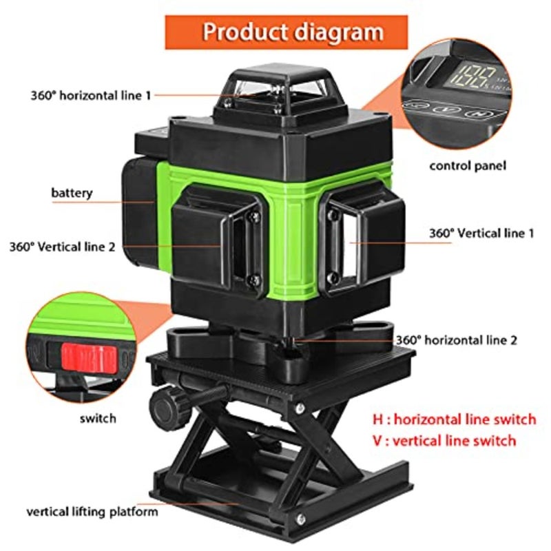 Multifunctional 4D 16 Lines Laser Level 3° Self-leveling Machine USB Rechargeable Lithium Battery Leveling Tool with Vertical Horizontal Tilt Lines - Image 3