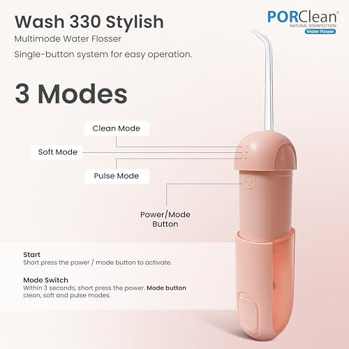 PORClean WASH 330 Water Flosser for Teeth | Cordless Oral Irrigator & Dental Flosser | 160 PSI, 3 Modes, 5 Tips | USB C Rechargeable, Travel Friendly, Waterproof | Electric Flosser for Teeth Cleaning - Image 4