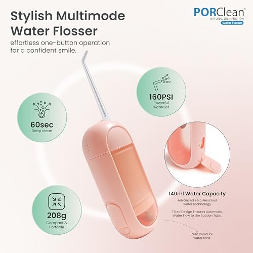 PORClean WASH 330 Water Flosser for Teeth | Cordless Oral Irrigator & Dental Flosser | 160 PSI, 3 Modes, 5 Tips | USB C Rechargeable, Travel Friendly, Waterproof | Electric Flosser for Teeth Cleaning - Image 5