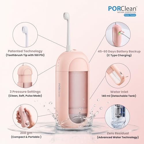 PORClean WASH 330 Water Flosser for Teeth | Cordless Oral Irrigator & Dental Flosser | 160 PSI, 3 Modes, 5 Tips | USB C Rechargeable, Travel Friendly, Waterproof | Electric Flosser for Teeth Cleaning - Image 2