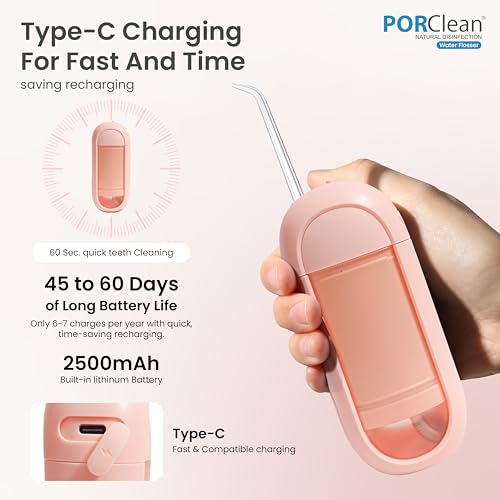 PORClean WASH 330 Water Flosser for Teeth | Cordless Oral Irrigator & Dental Flosser | 160 PSI, 3 Modes, 5 Tips | USB C Rechargeable, Travel Friendly, Waterproof | Electric Flosser for Teeth Cleaning - Image 3