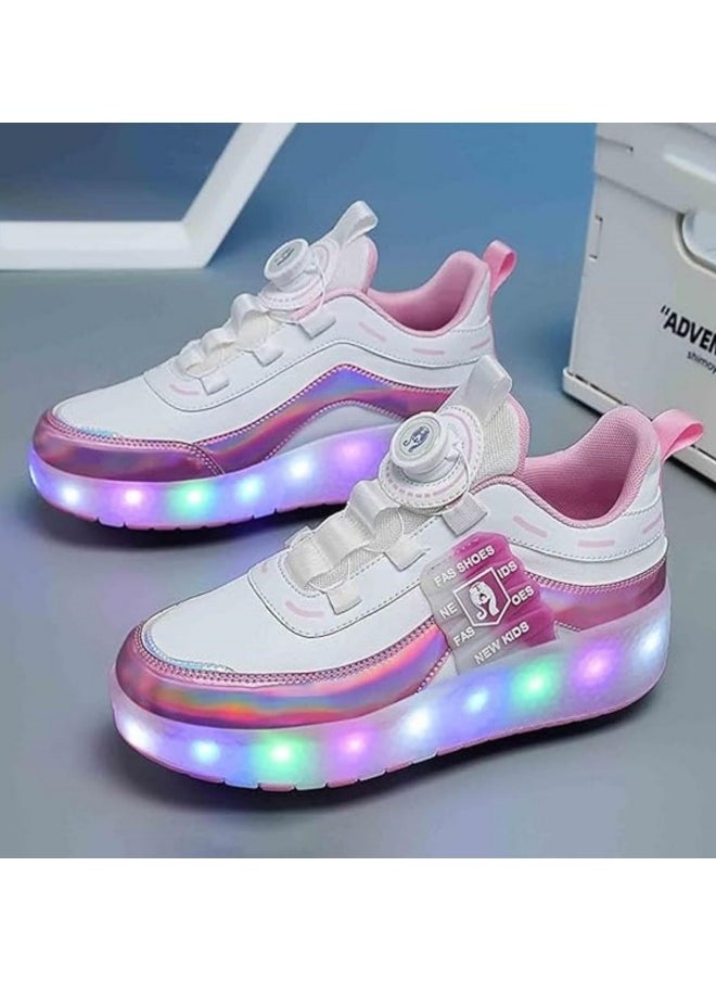 GGEROU - Kid Roller Skates Shoes Boys Girls Sneakers with Wheels Flashing Sport Sneaker USB Rechargeable Roller Skates Children's Gift Pink - Image 1