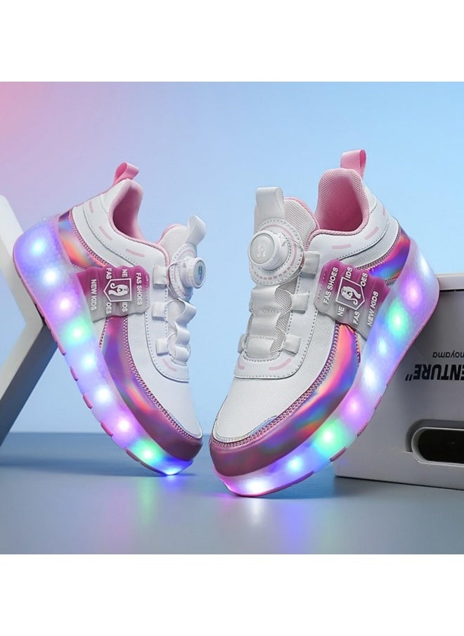 GGEROU - Kid Roller Skates Shoes Boys Girls Sneakers with Wheels Flashing Sport Sneaker USB Rechargeable Roller Skates Children's Gift Pink - Image 1