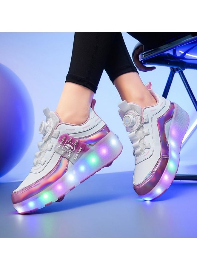 GGEROU - Kid Roller Skates Shoes Boys Girls Sneakers with Wheels Flashing Sport Sneaker USB Rechargeable Roller Skates Children's Gift Pink - Image 1