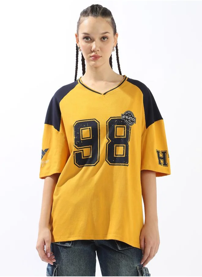 Hubberholme Women's Multicolour 100% Cotton Printed Oversized T-Shirt