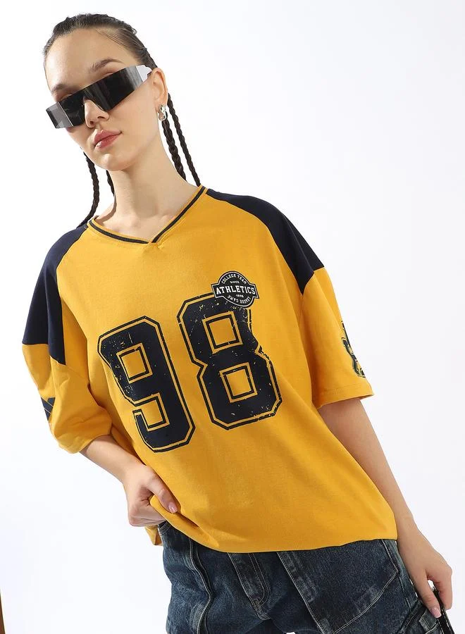 Hubberholme Women's Multicolour 100% Cotton Printed Oversized T-Shirt