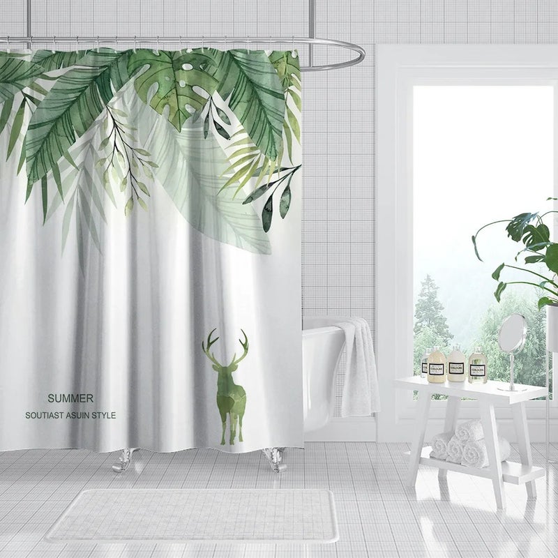 Y&D Bathroom Sets Shower Curtain Rugs Designers Curtain Set Bathroom Fancy 100% Polyester 4 Piece Shower Curtain - Image 1