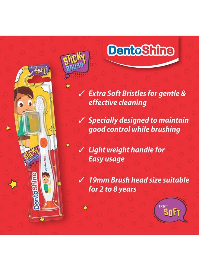 DentoShine Oral Care Combo Ages 2+ (Sticky Toothbrush For Kids + Lollipop Tongue Cleaner + Flavored Toothpaste 80 G X 2) (Mango & Strawberry) - Image 2
